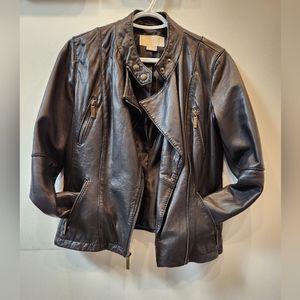 Michael Kors Leather Moto Jacket, Black, Size US M